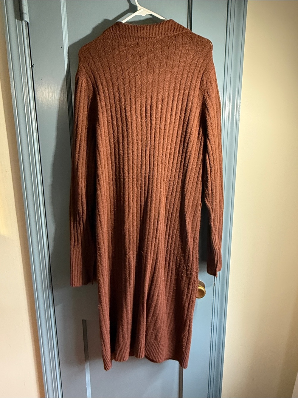 New York & Company Long Ribbed Button-Front Cardigan - Rust - Picture 3 of 3